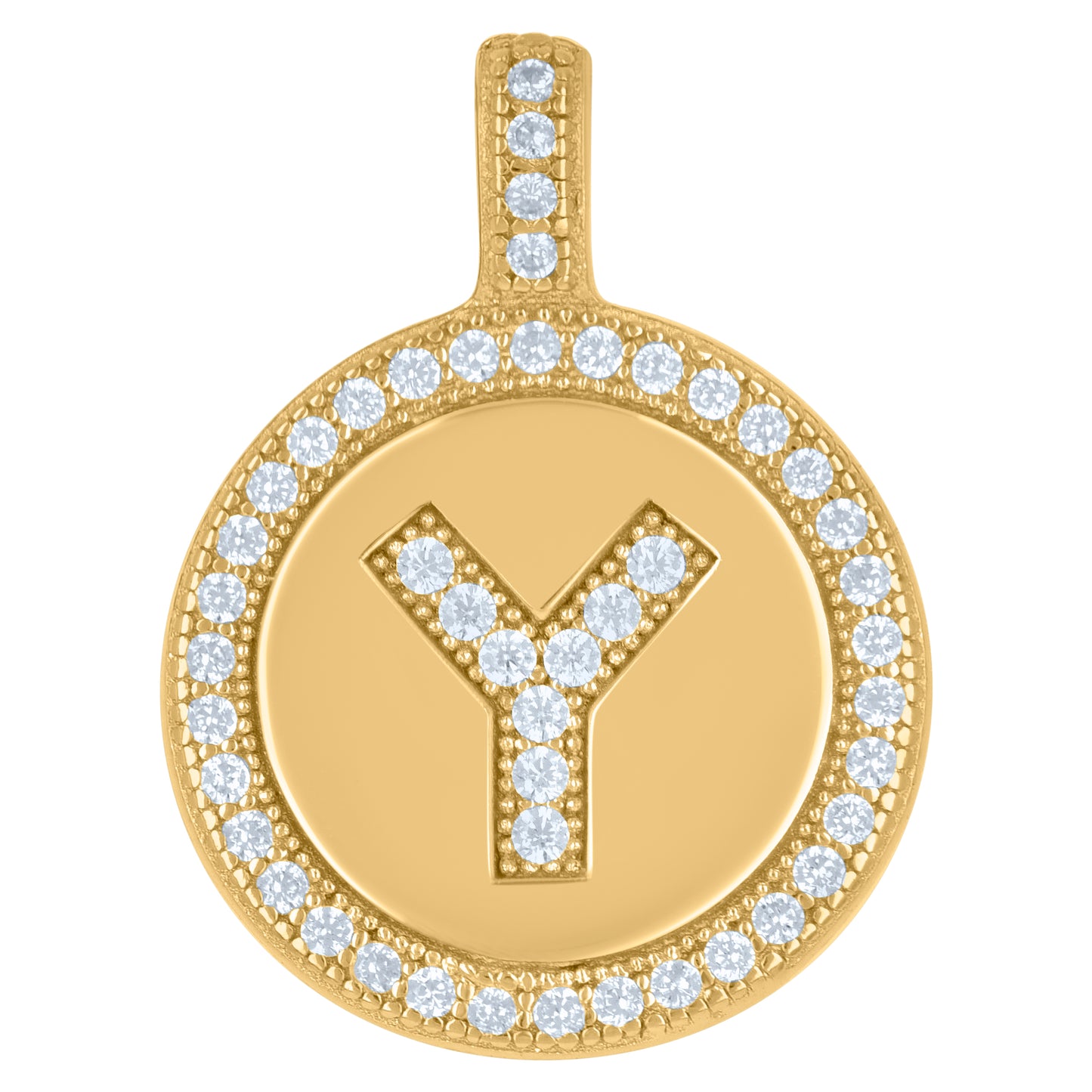 Sterling Silver Unisex Cubic-Zirconia Initial Alphabet Disc Pendant Charm