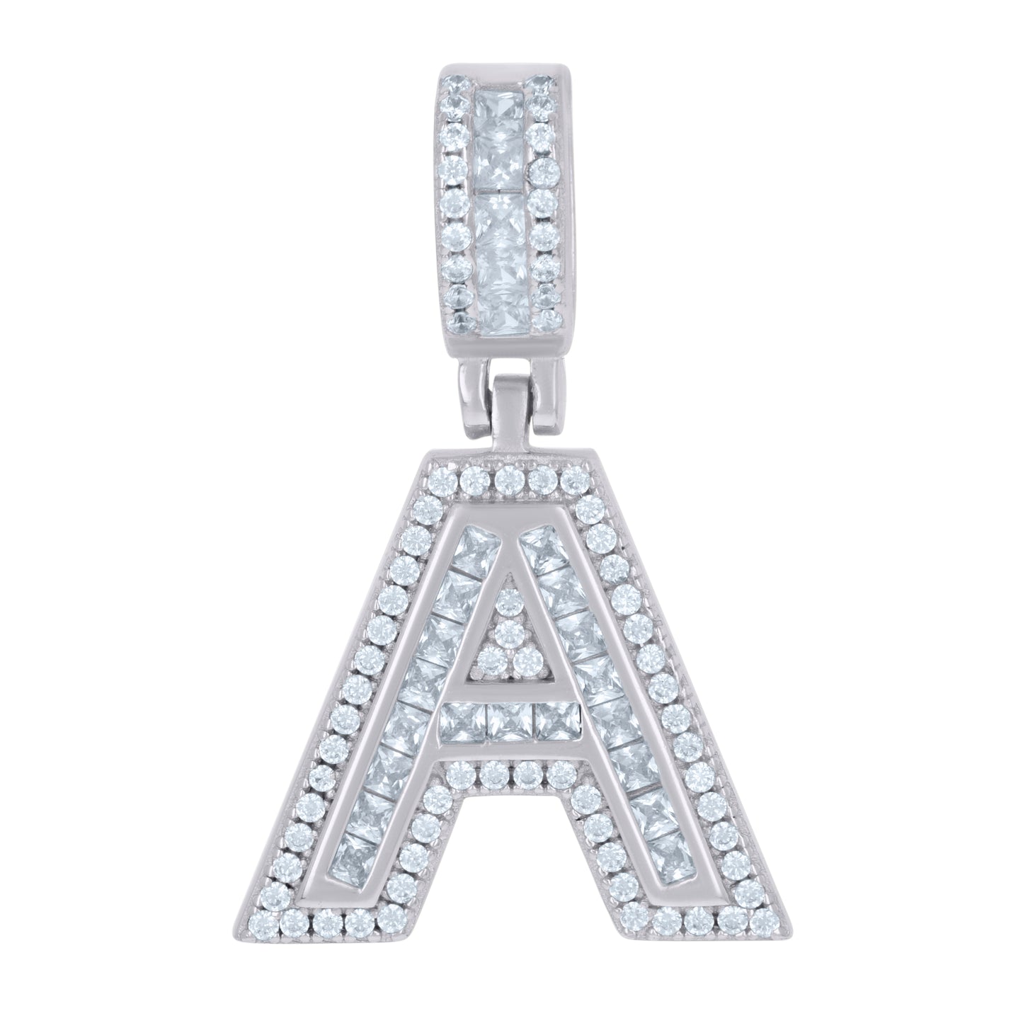 Sterling Silver Or Yellow-tone Unisex Round & Baguette Cubic-Zirconia Initial Alphabet Pendant Charm