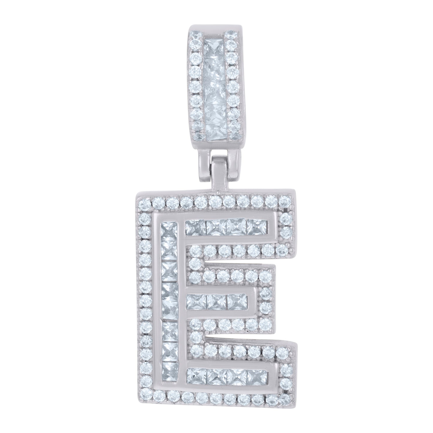 Sterling Silver Or Yellow-tone Unisex Round & Baguette Cubic-Zirconia Initial Alphabet Pendant Charm