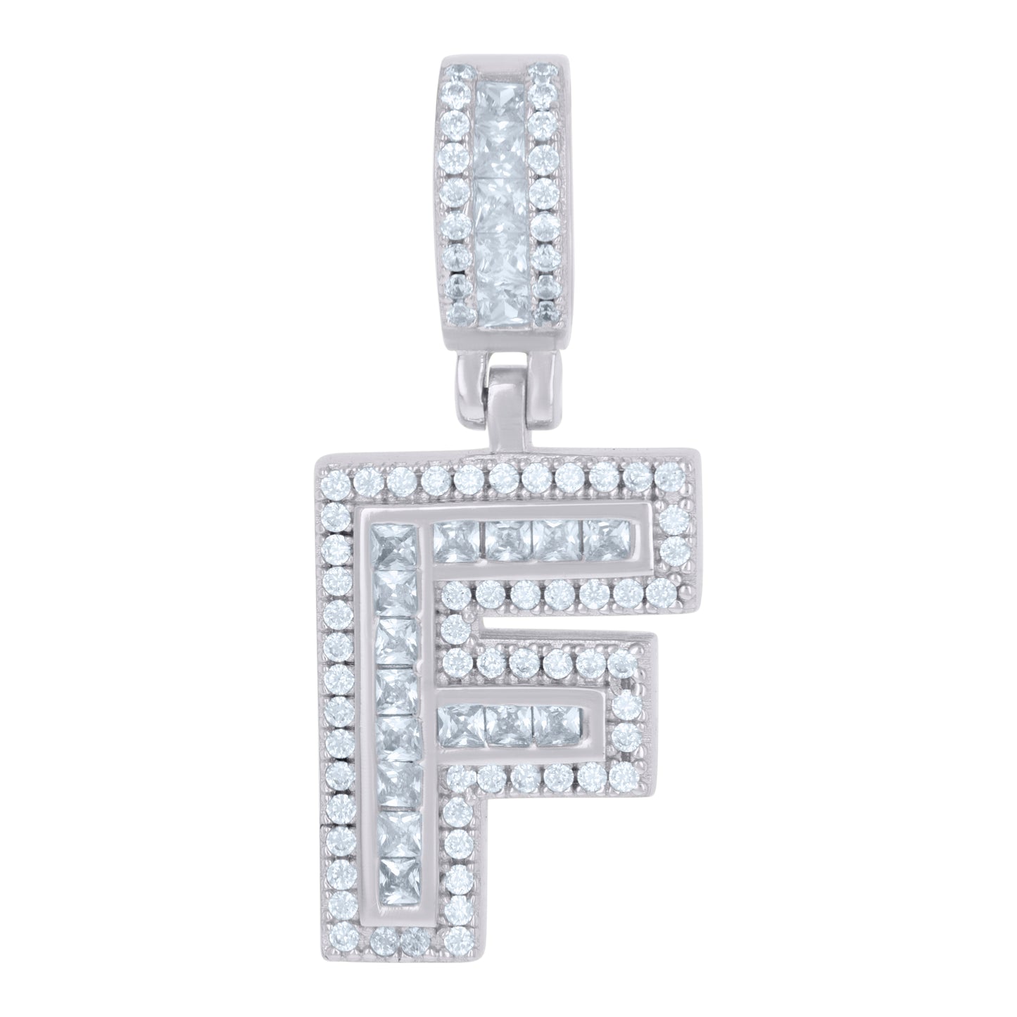 Sterling Silver Or Yellow-tone Unisex Round & Baguette Cubic-Zirconia Initial Alphabet Pendant Charm