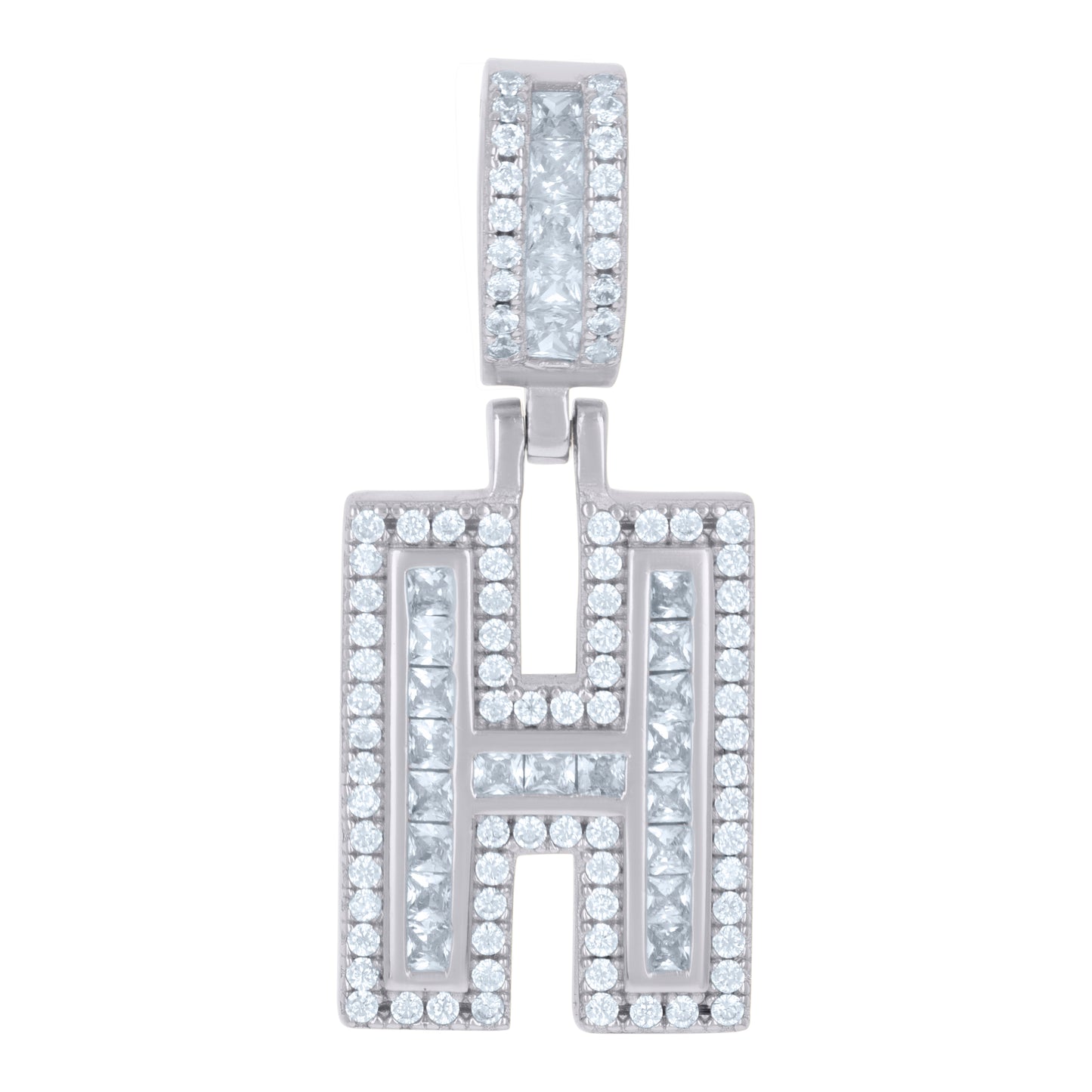 Sterling Silver Or Yellow-tone Unisex Round & Baguette Cubic-Zirconia Initial Alphabet Pendant Charm