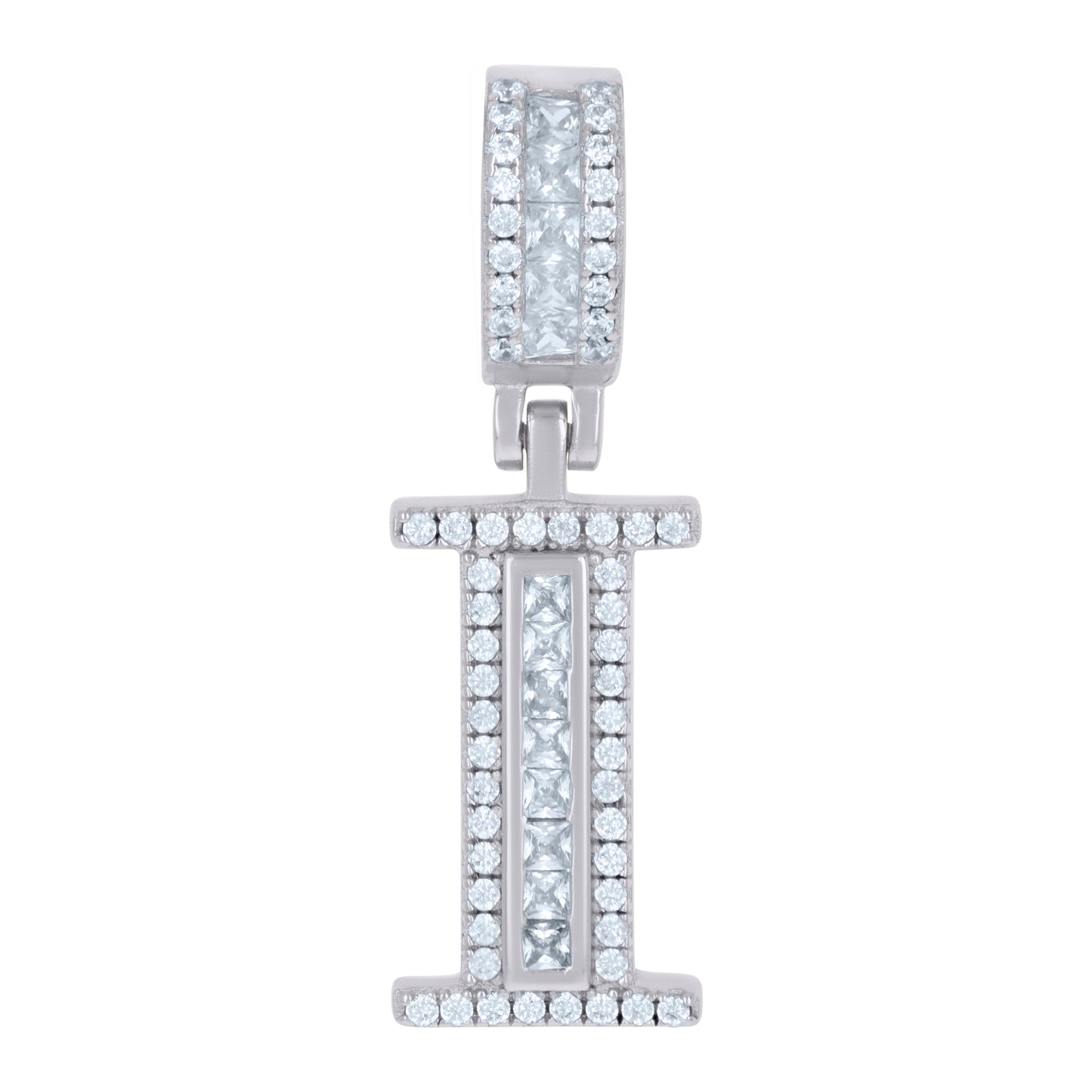 Sterling Silver Or Yellow-tone Unisex Round & Baguette Cubic-Zirconia Initial Alphabet Pendant Charm
