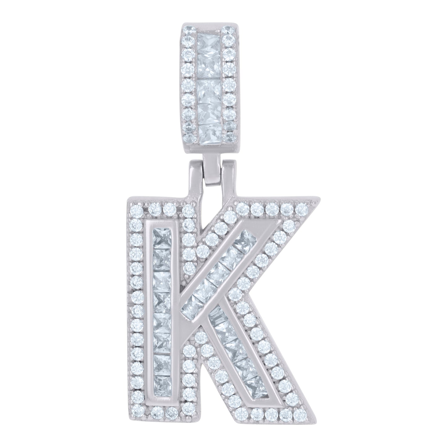Sterling Silver Or Yellow-tone Unisex Round & Baguette Cubic-Zirconia Initial Alphabet Pendant Charm