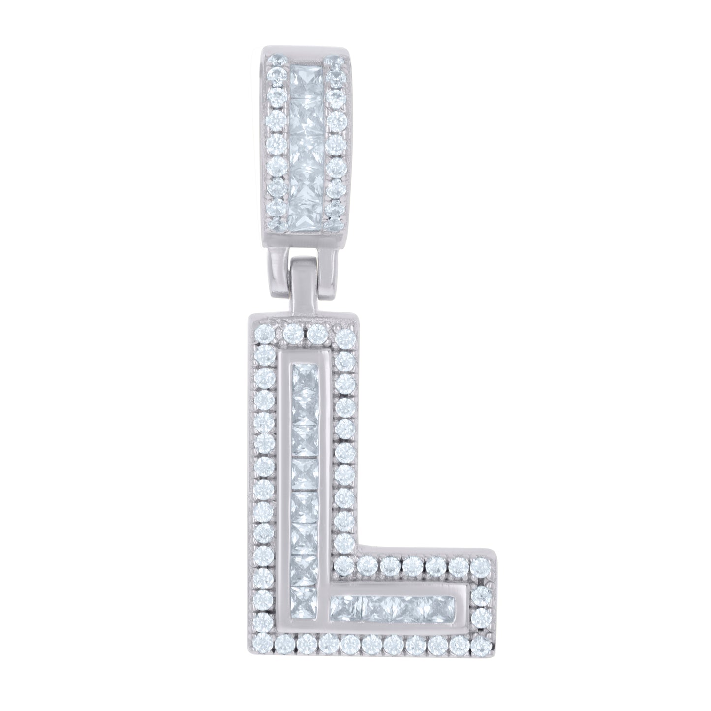 Sterling Silver Or Yellow-tone Unisex Round & Baguette Cubic-Zirconia Initial Alphabet Pendant Charm