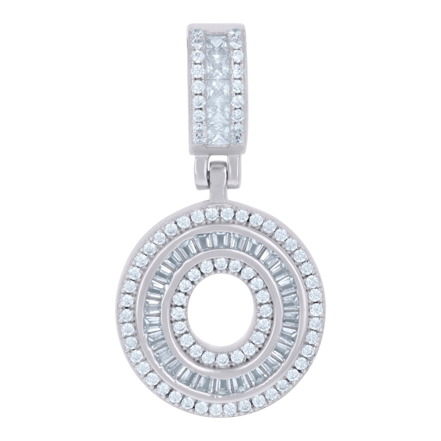 Sterling Silver Or Yellow-tone Unisex Round & Baguette Cubic-Zirconia Initial Alphabet Pendant Charm