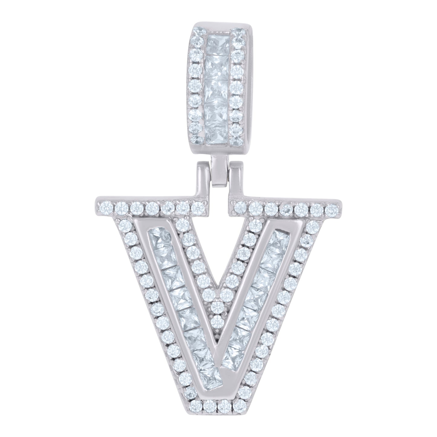 Sterling Silver Or Yellow-tone Unisex Round & Baguette Cubic-Zirconia Initial Alphabet Pendant Charm