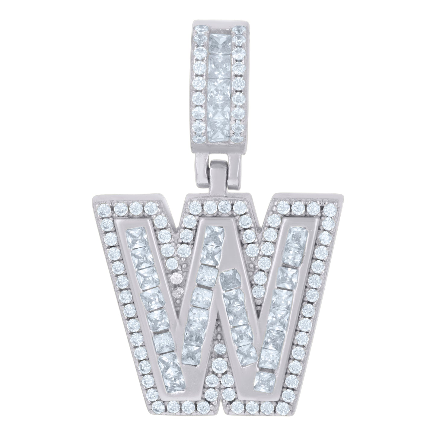 Sterling Silver Or Yellow-tone Unisex Round & Baguette Cubic-Zirconia Initial Alphabet Pendant Charm