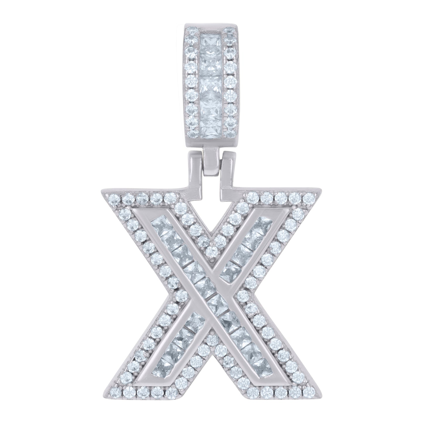 Sterling Silver Or Yellow-tone Unisex Round & Baguette Cubic-Zirconia Initial Alphabet Pendant Charm