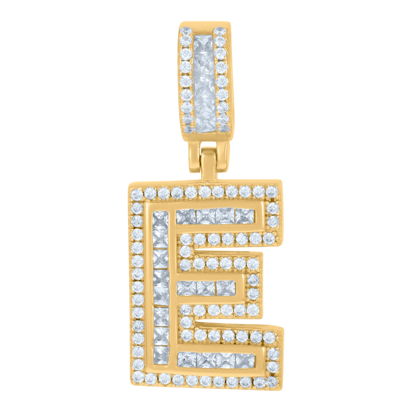 Sterling Silver Or Yellow-tone Unisex Round & Baguette Cubic-Zirconia Initial Alphabet Pendant Charm