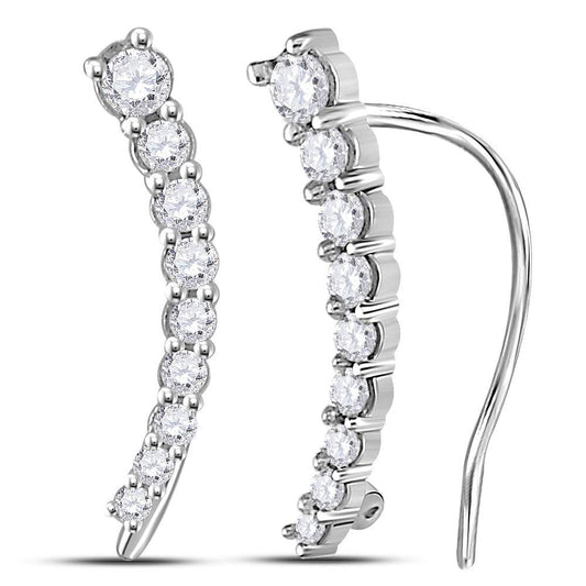 10K White Gold Womens Round Diamond Graduated Journey Climber Earrings 1/4 Cttw, Length: 0.54 In, Width: 0.07 In