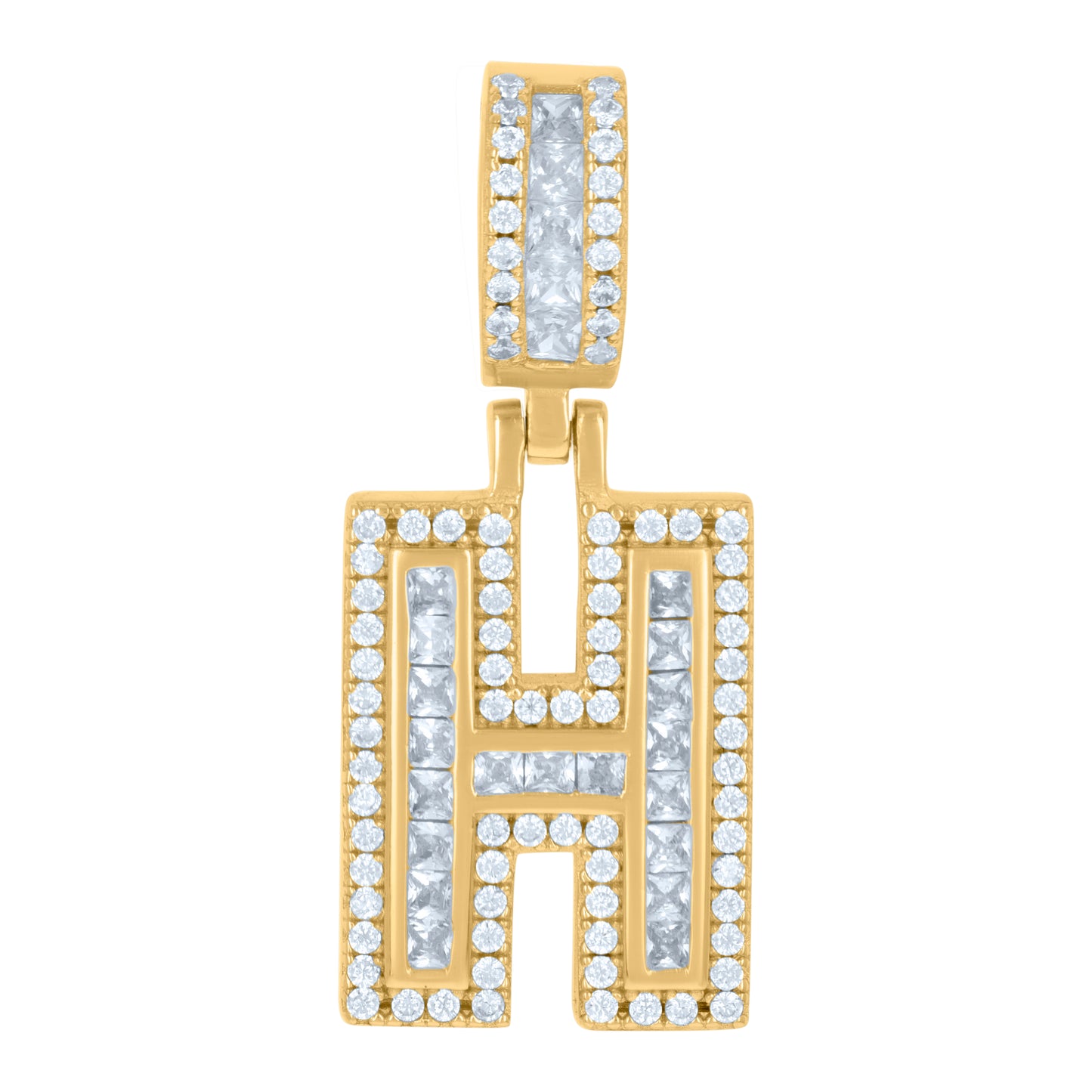 Sterling Silver Or Yellow-tone Unisex Round & Baguette Cubic-Zirconia Initial Alphabet Pendant Charm