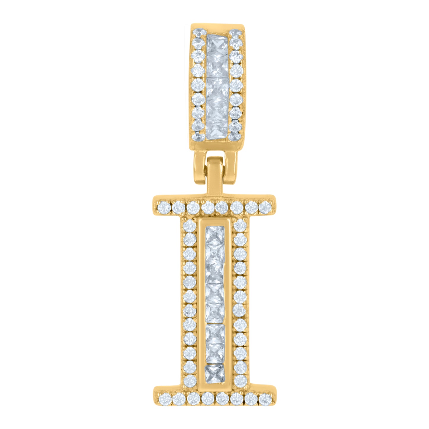 Sterling Silver Or Yellow-tone Unisex Round & Baguette Cubic-Zirconia Initial Alphabet Pendant Charm