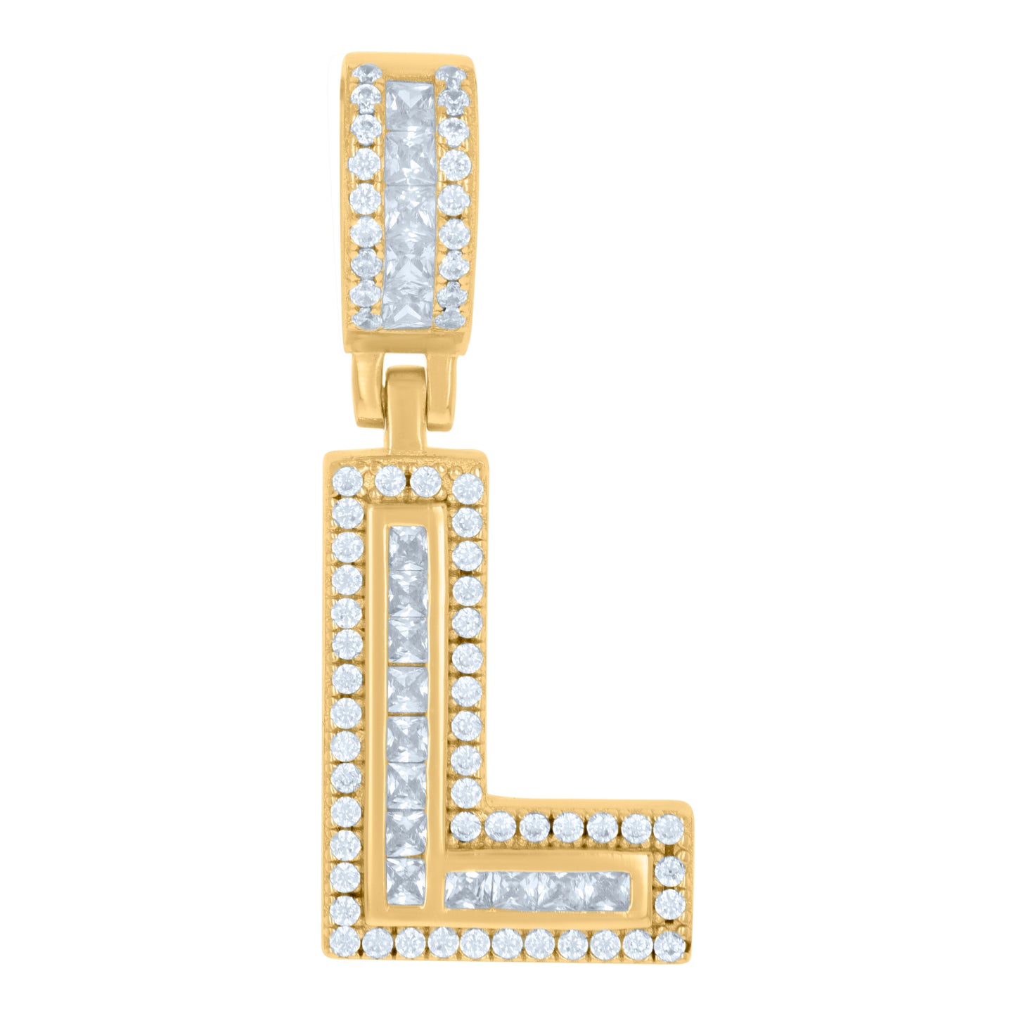 Sterling Silver Or Yellow-tone Unisex Round & Baguette Cubic-Zirconia Initial Alphabet Pendant Charm