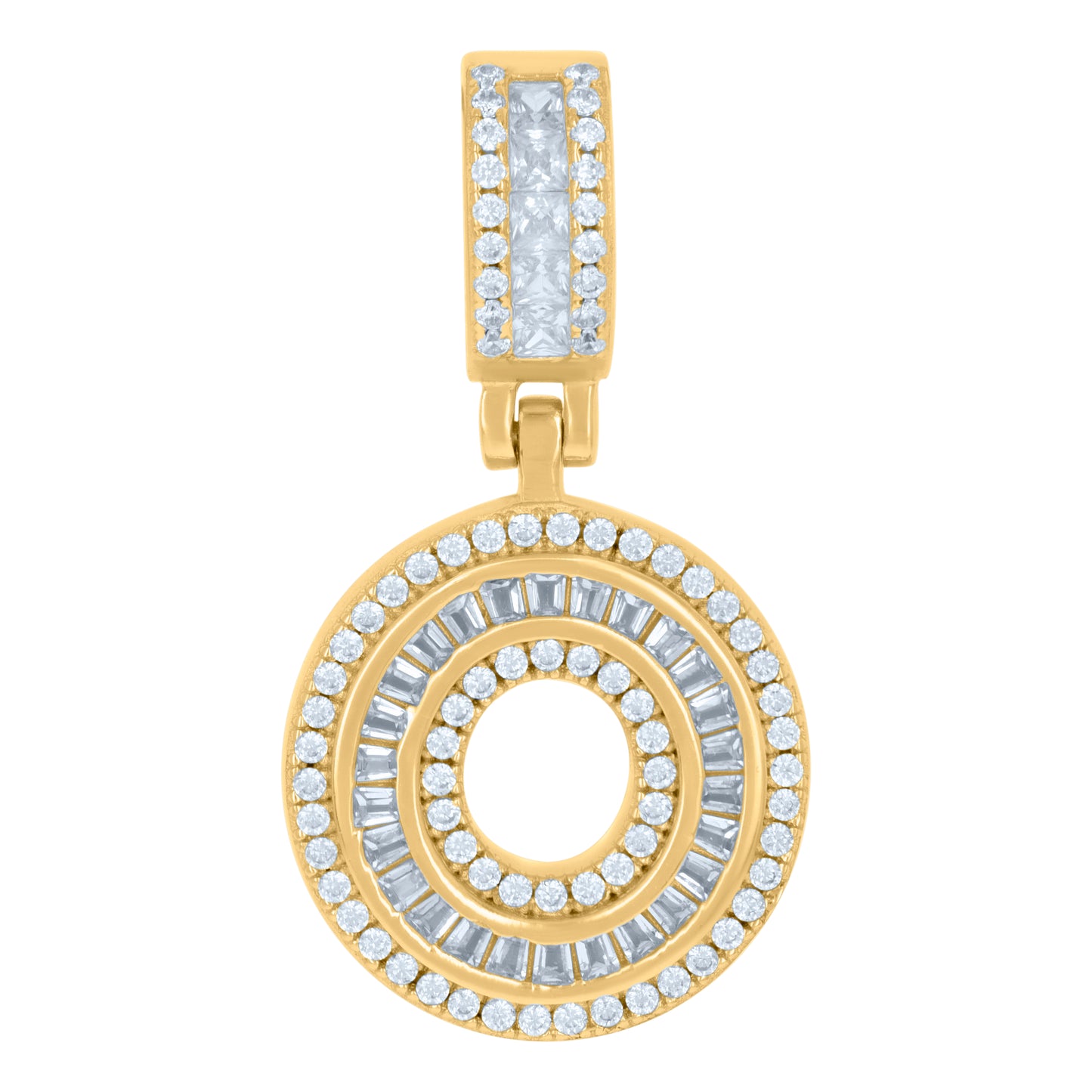Sterling Silver Or Yellow-tone Unisex Round & Baguette Cubic-Zirconia Initial Alphabet Pendant Charm