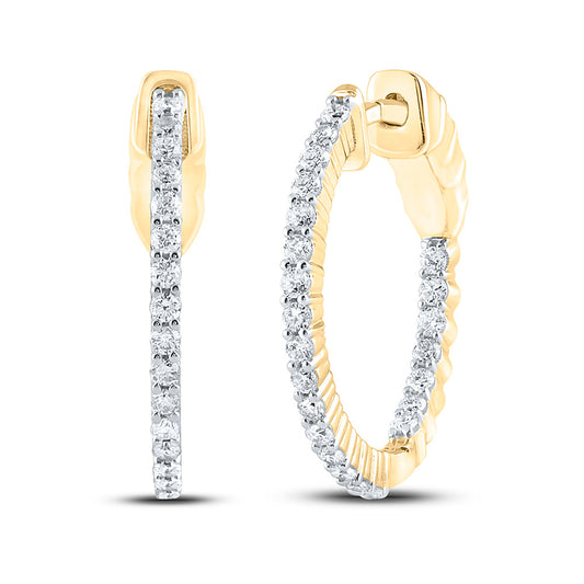 10K Yellow Gold Womens Round Diamond Inside Outside Hoop Earrings 1/2 Cttw, Length: 0.83 In, Width: 0.04 In