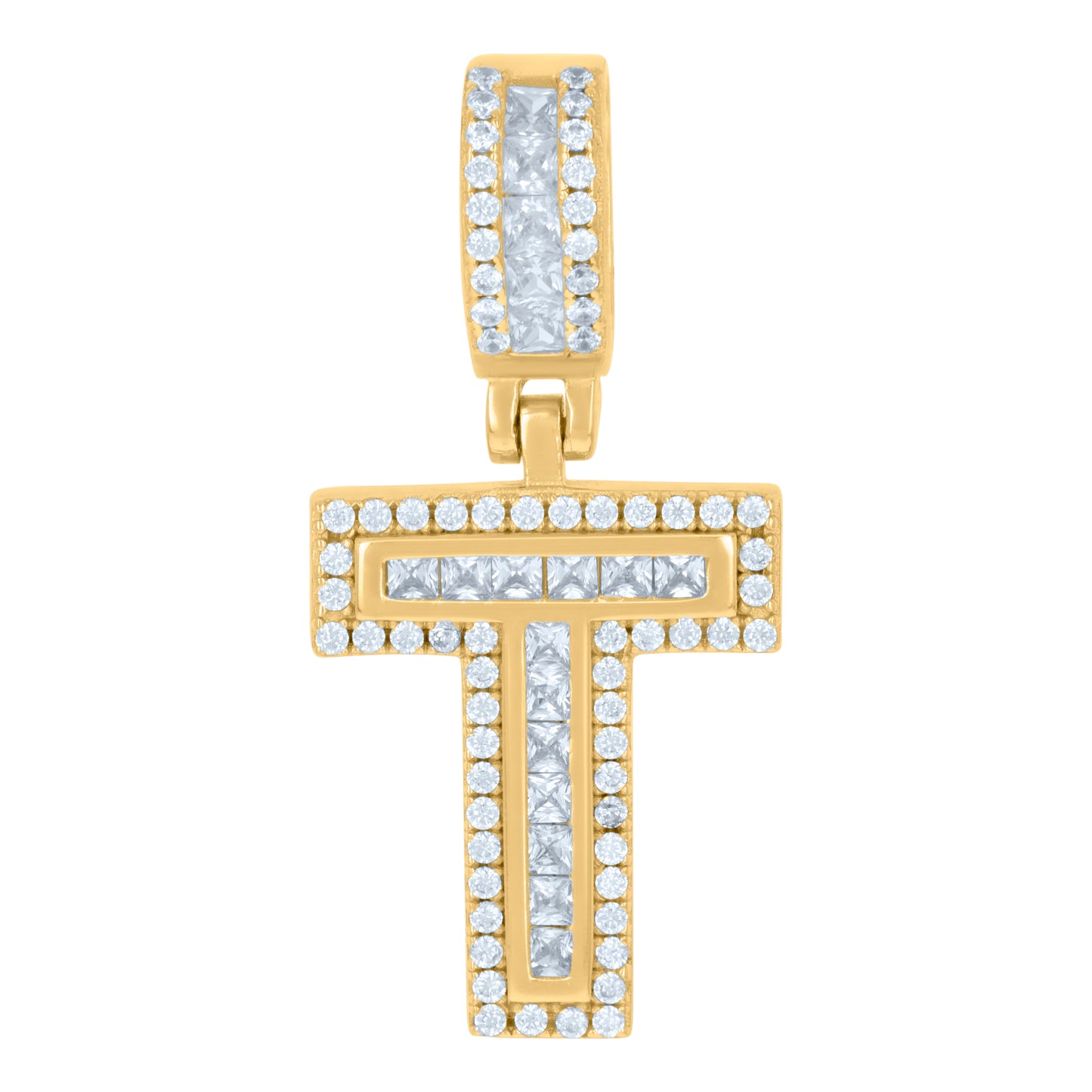 Sterling Silver Or Yellow-tone Unisex Round & Baguette Cubic-Zirconia Initial Alphabet Pendant Charm