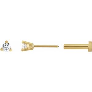 14K Yellow Gold Round 2 Mm  .03 Ct Natural Diamond 3-Prong Wire Basket Earring With Press Fit Back, Length: 6 MM