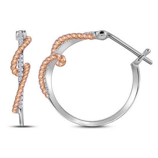 10K Two-tone Gold Womens Round Diamond Rope Hoop Earrings 1/10 Cttw