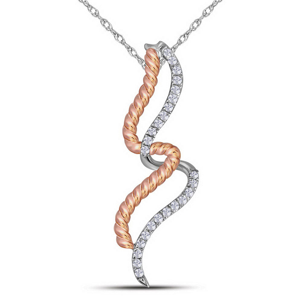10K Two-tone Gold Womens Round Diamond Fashion Pendant 1/10 Cttw, Length: 1.14 In, Width: 0.3 In