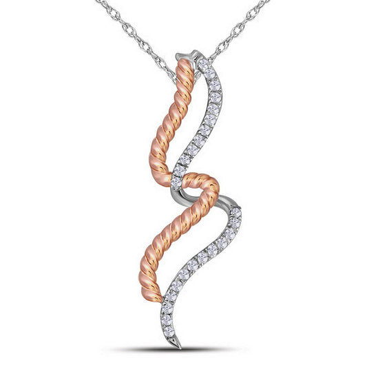 10K Two-tone Gold Womens Round Diamond Fashion Pendant 1/10 Cttw, Length: 1.14 In, Width: 0.3 In