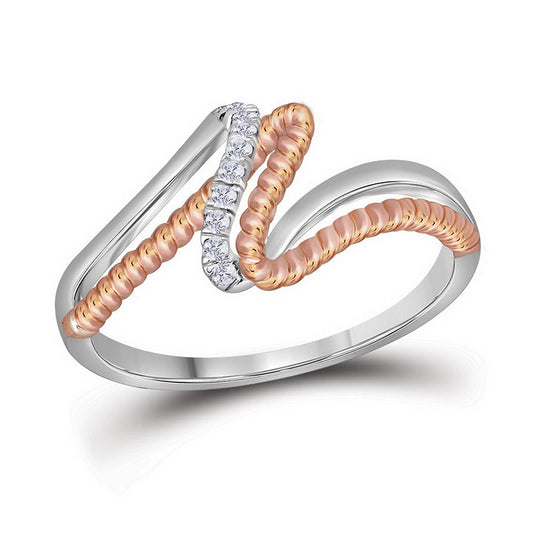 10K Two-tone Gold Womens Round Diamond Rope Band Ring 1/12 Cttw, Womens Size: 5-10