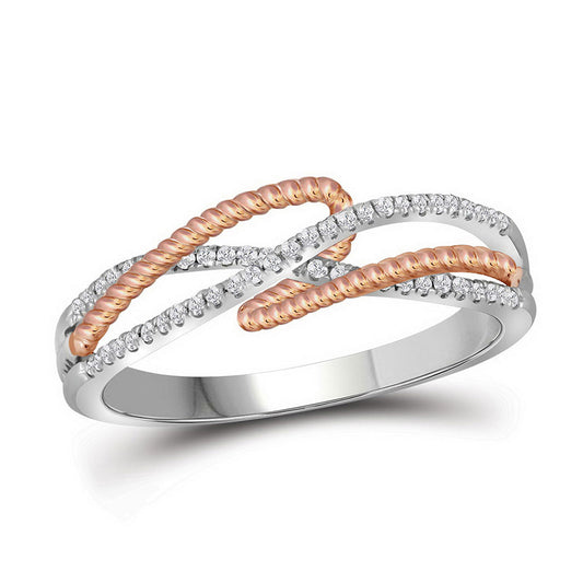 10K White Gold Womens Round Diamond Rope Fashion Band Ring 1/6 Cttw, Womens Size: 5-10