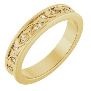 14K Yellow Gold Round .8 Mm G-H Si2-Si3 .06 Ctw Natural Diamond Floral Band Size 7