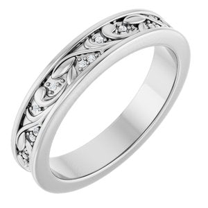 14K White Gold Round .8 Mm G-H Si2-Si3 .06 Ctw Natural Diamond Floral Band Size 7