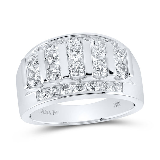 14K White Gold Mens Round Diamond Wedding Channel Set Band Ring 2 Cttw, Mens Size: 7-13