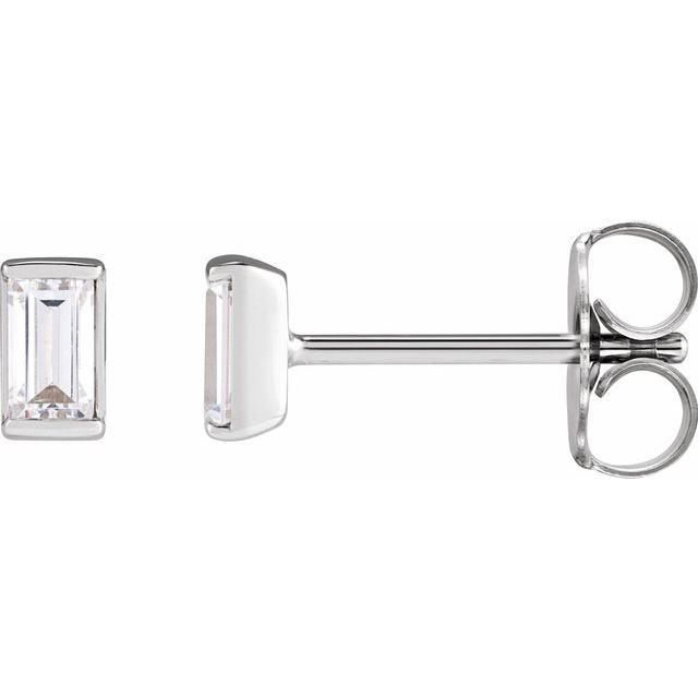 14K White Gold Straight Baguette 3.5 X 2Mm Si2-Si3, G-H Friction Polished 1/5 Ctw Natural Diamond Channel-Set Tapered Earrings