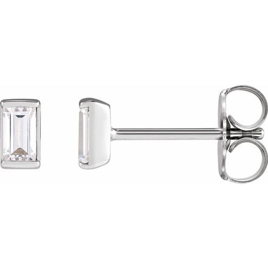 14K White Gold Straight Baguette 3.5 X 2Mm Si2-Si3, G-H Friction Polished 1/5 Ctw Natural Diamond Channel-Set Tapered Earrings