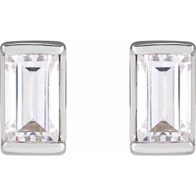 14K White Gold Straight Baguette 3.5 X 2Mm Si2-Si3, G-H Friction Polished 1/5 Ctw Natural Diamond Channel-Set Tapered Earrings