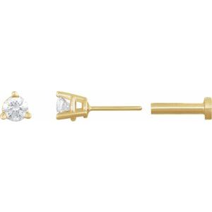 14K Yellow Gold Round 3 Mm  1/10 Ct Natural Diamond 3-Prong Wire Basket Earring With Press Fit Back, Length: 6 MM