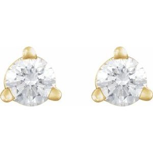 14K Yellow Gold Round 3 Mm  1/10 Ct Natural Diamond 3-Prong Wire Basket Earring With Press Fit Back, Length: 6 MM