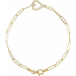 14K Yellow Gold Set Natural Diamond Round 1.2 Mm 13.44 X 9.41 Mm 7 In I1, G-H Polished 1/8 Ctw Natural Diamond Heart Bracelet