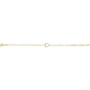 14K Yellow Gold Set Natural Diamond Round 1.2 Mm 13.44 X 9.41 Mm 7 In I1, G-H Polished 1/8 Ctw Natural Diamond Heart Bracelet