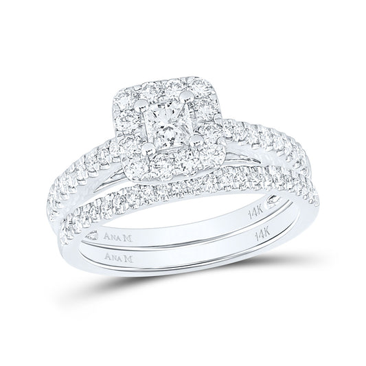 14K White Gold Princess Diamond Bridal Wedding Ring Band Set 1 Cttw, Womens Size: 5-10