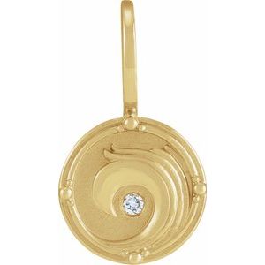 14K Yellow Gold Round 1.5 Mm G-H I1 .015 Ct Natural Diamond Water Element Pendant
