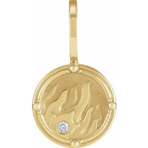14K Yellow Gold Round 1.5 Mm G-H I1 .015 Ct Natural Diamond Fire Element Pendant