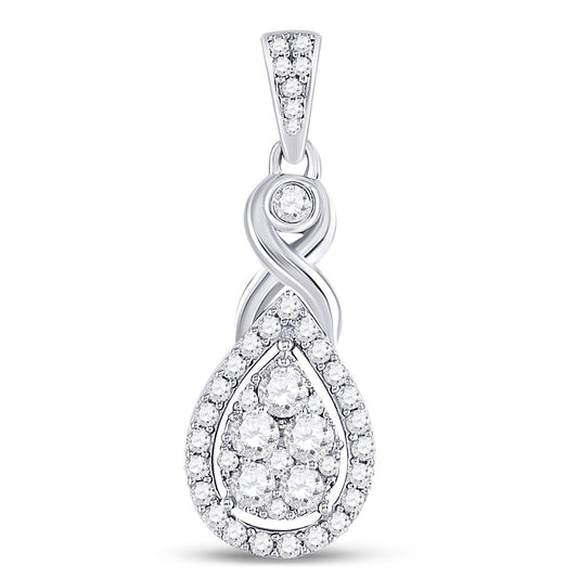 10K White Gold Womens Round Diamond Cluster Pendant 1/2 Cttw