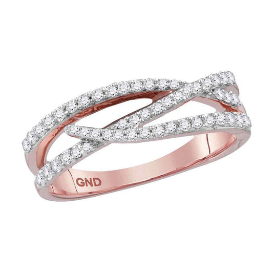 10K Rose Gold Womens Round Diamond Crossover Woven Band Ring 3/8 Cttw, Womens Size: 5-10