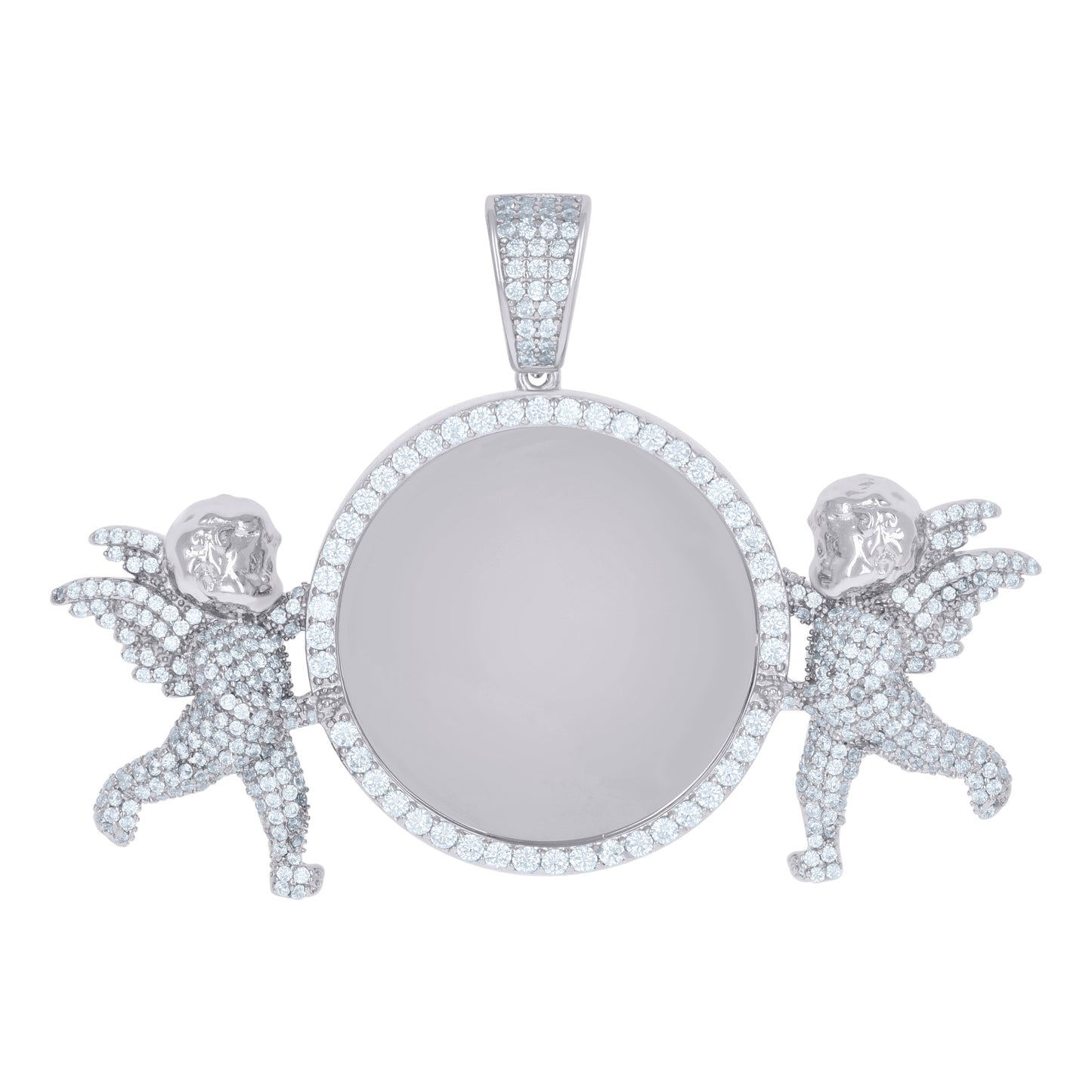 Sterling Silver Or Yellow-Tone Mens Cubic-Zirconia Angels Picture Frame Charm Pendant