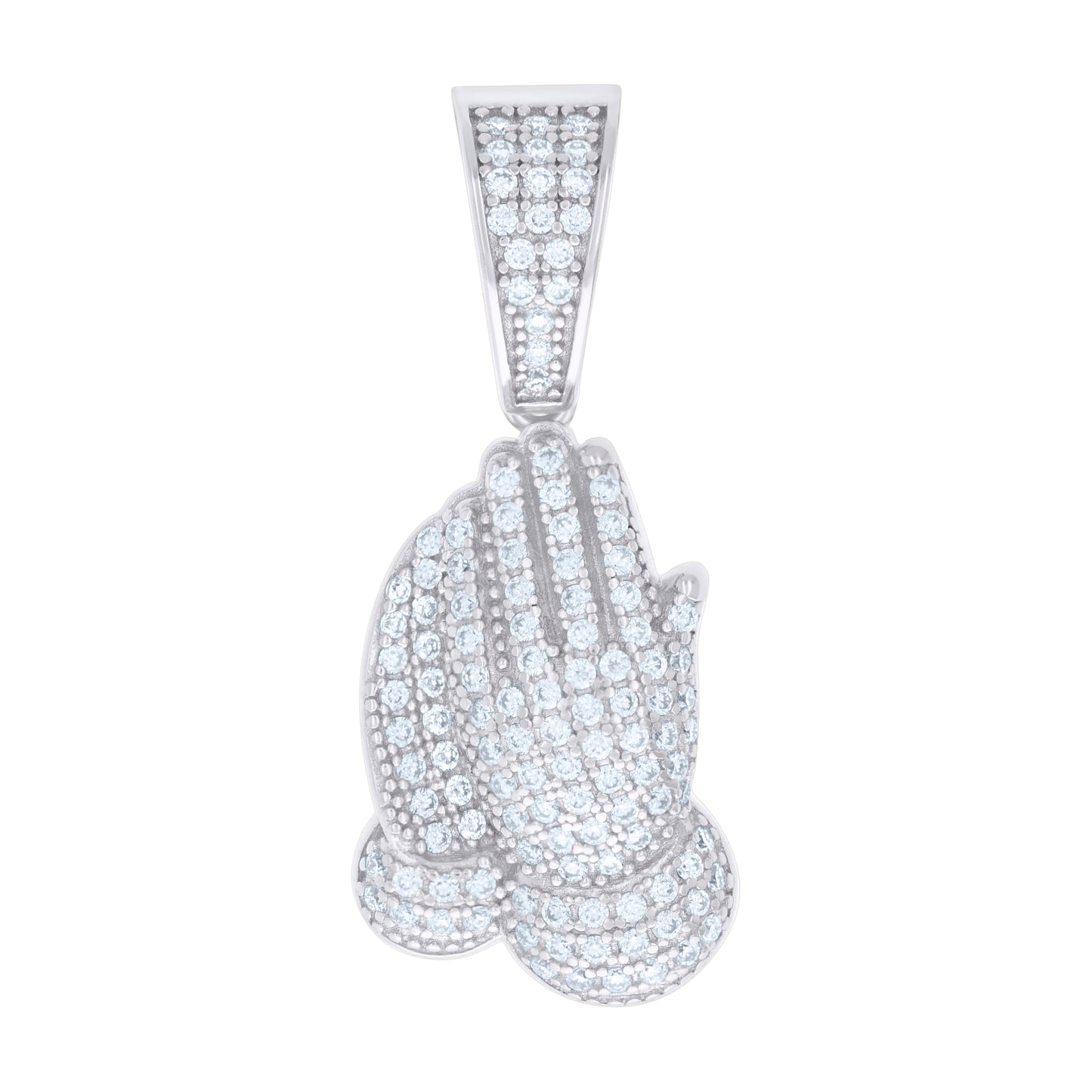 Sterling Silver Mens Cubic-Zirconia Praying Hands Symbol Religious Charm Pendant