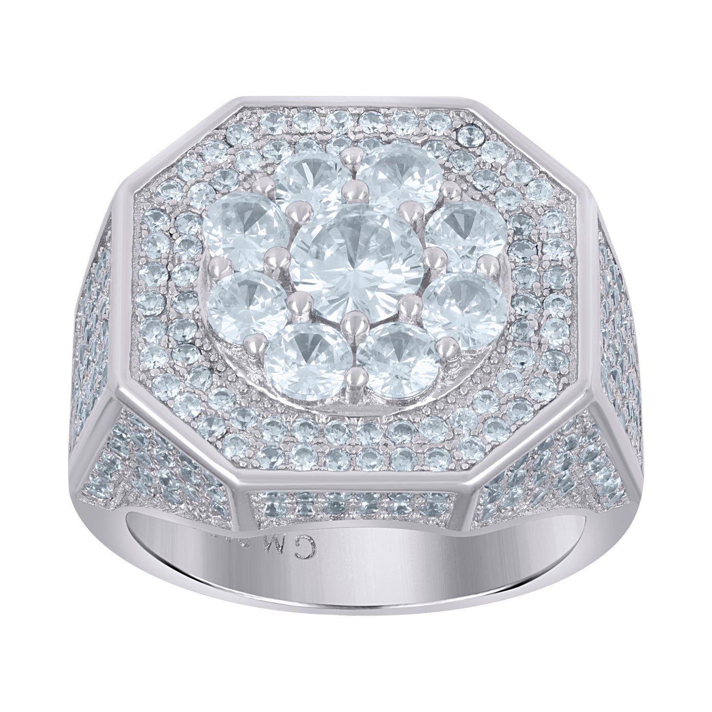Sterling Silver Men's Cubic-Zirconia Octagon Head Fashion Bridal Anniversary Wedding Engagement Band Ring
