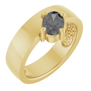 14K Yellow Gold  Oval 7 X 5 Mm Polished Natural Gray Spinel Asymmetric Solitaire Ring Size 7