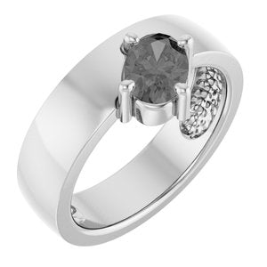 Sterling Silver Natural Gray Spinel Oval 7 X 5 Mm Polished Natural Gray Spinel Asymmetric Solitaire Ring Size 7