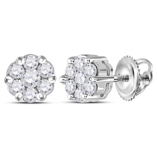 14K White Gold Womens Round Diamond Flower Cluster Earrings 1/4 Cttw, Length: 0.2 In, Width: 0.2 In