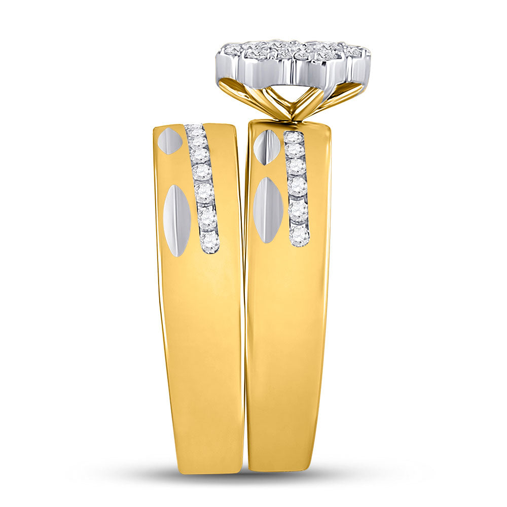 14K Yellow Gold His Hers Round Diamond Cluster Matching Wedding Set 3/4 Cttw, Womens Size: 5-10, Mens Size: 7-13