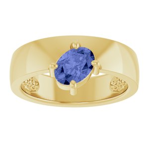 14K Yellow Gold  Oval 7 X 5 Mm Polished Natural Tanzanite Asymmetric Solitaire Ring Size 7