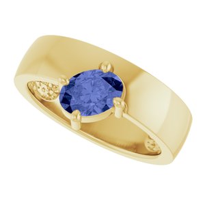 14K Yellow Gold  Oval 7 X 5 Mm Polished Natural Tanzanite Asymmetric Solitaire Ring Size 7